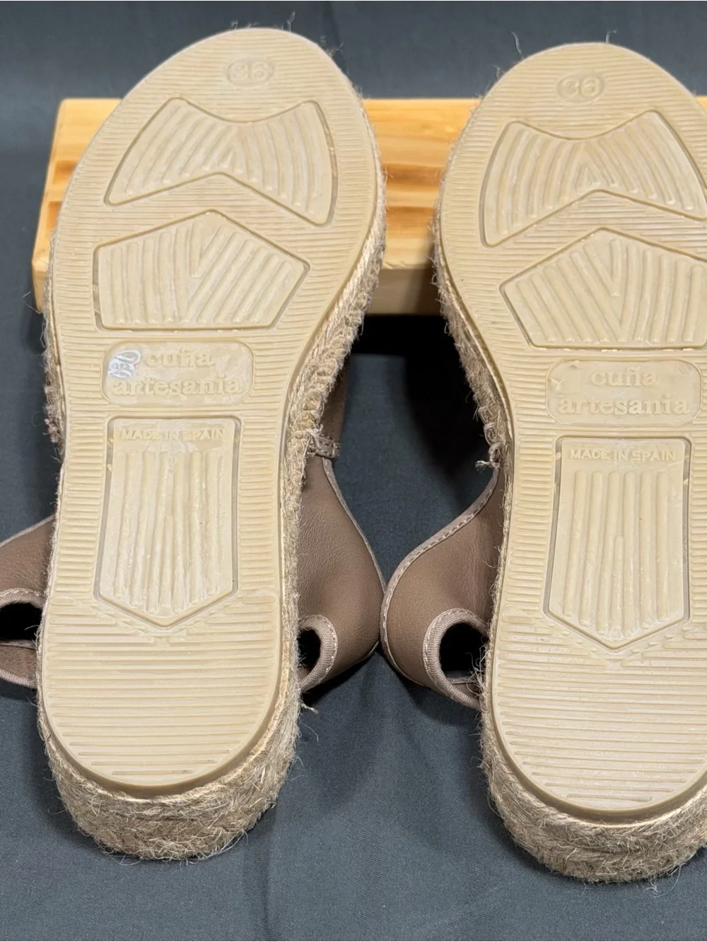 Gaimo Leather Slingback Espadrilles Low Wedge Handmade Spain Taupe EU36 US 5.5 6